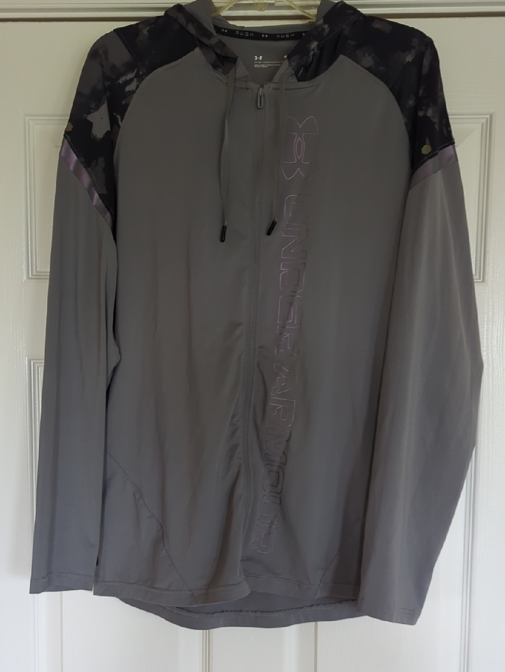 Under Armour Gray and Black Hooded Zip Jacket with Lavender Accents
